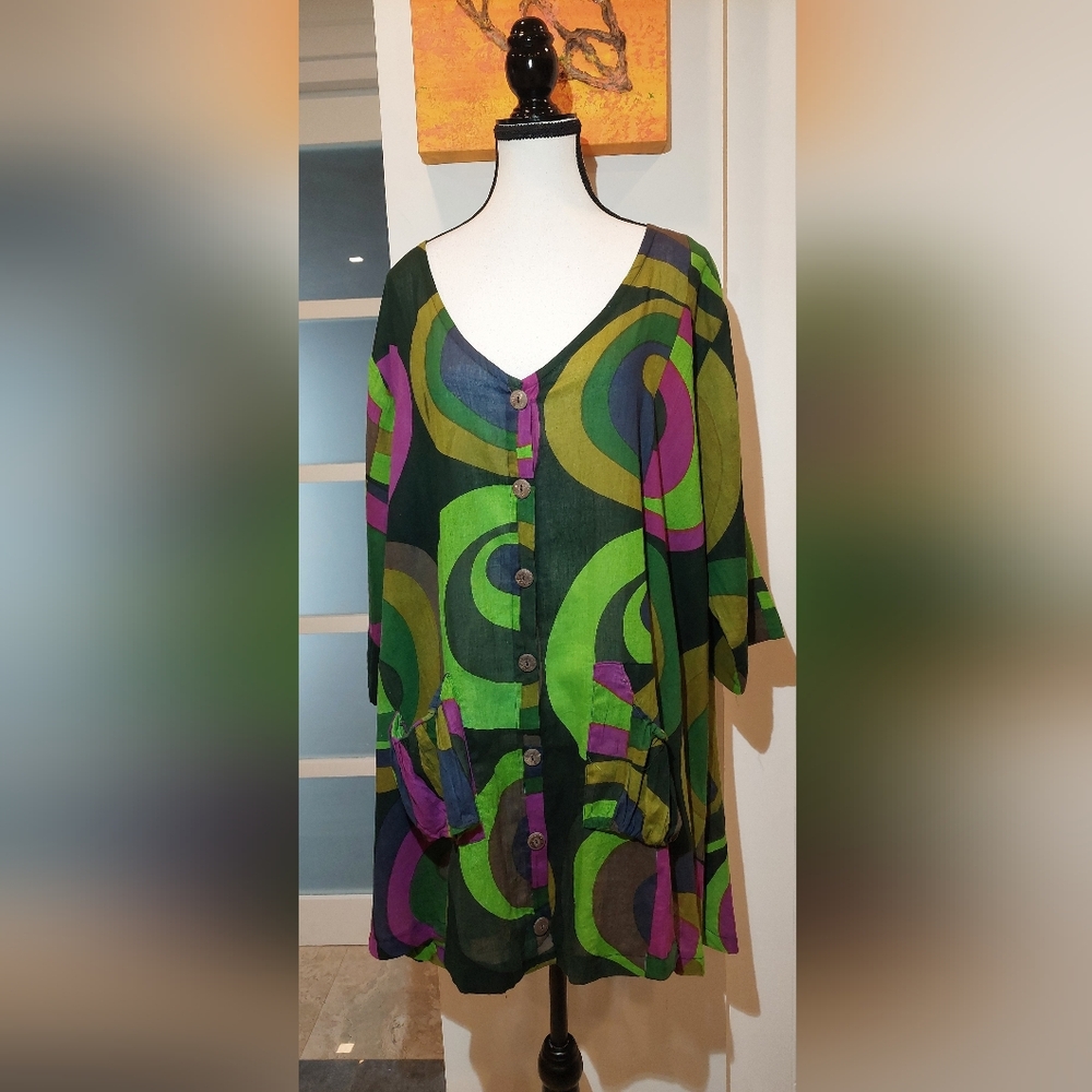 Vibrant Green and Purple Button Down Shirt